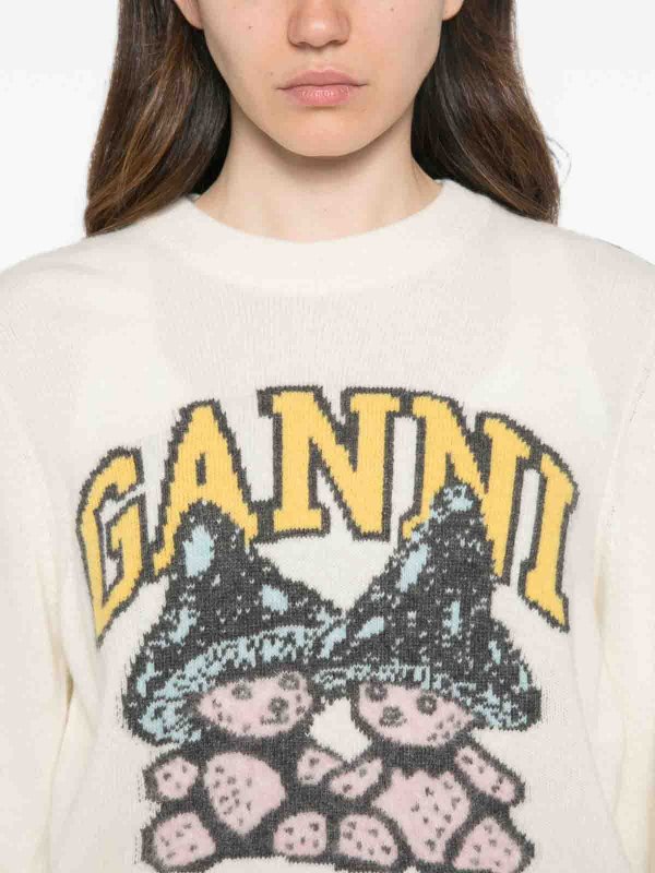 The Best Shops GANNI: Strickpullover mit Rundhalsausschnitt - Rundhalspullover - Creme