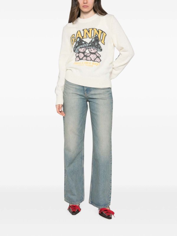Rundhalspullover - Creme shop online: GANNI