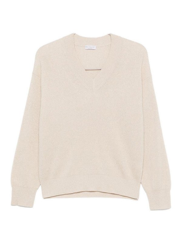 BRUNELLO CUCINELLI: Strickpullover mit Rundhalsausschnitt - Rundhalspullover - Hellbeige