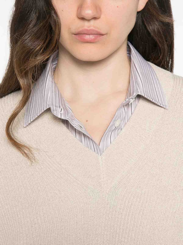 BRUNELLO CUCINELLI: Strickpullover mit Rundhalsausschnitt online - Rundhalspullover - Hellbeige