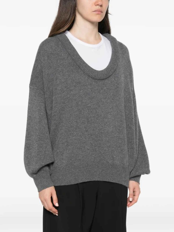 The Best Shops LISA YANG: Strickpullover mit Rundhalsausschnitt - Rundhalspullover - Grau