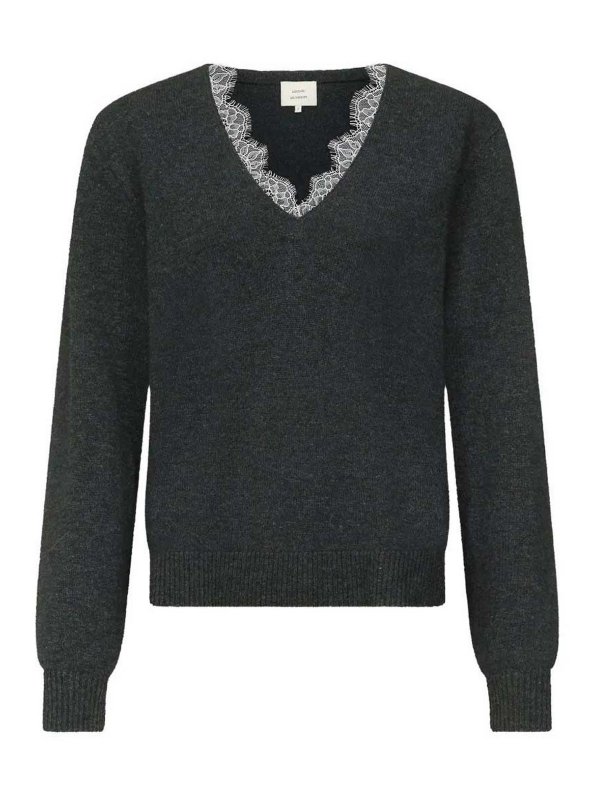 LOULOU STUDIO: Strickpullover mit V-Ausschnitt - V-Pullover - Grau