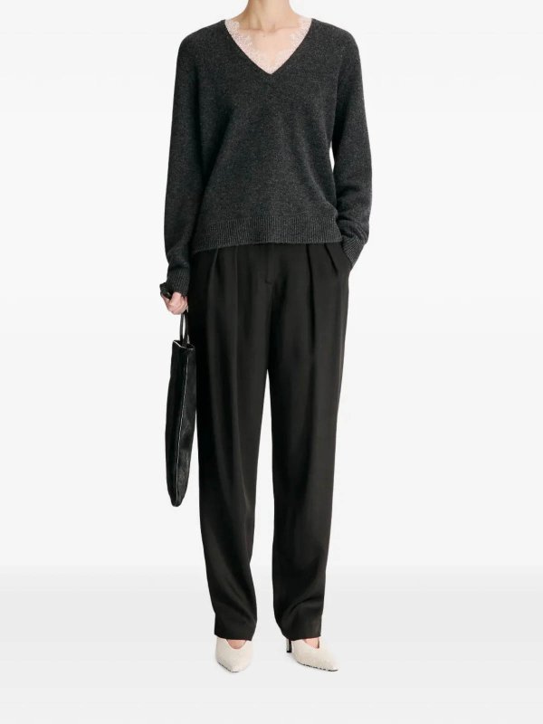 LOULOU STUDIO: Strickpullover mit V-Ausschnitt online - V-Pullover - Grau