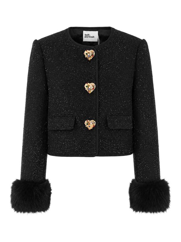 Self Portrait: Fur & Shearling Coats - Boucle Fur Jacket