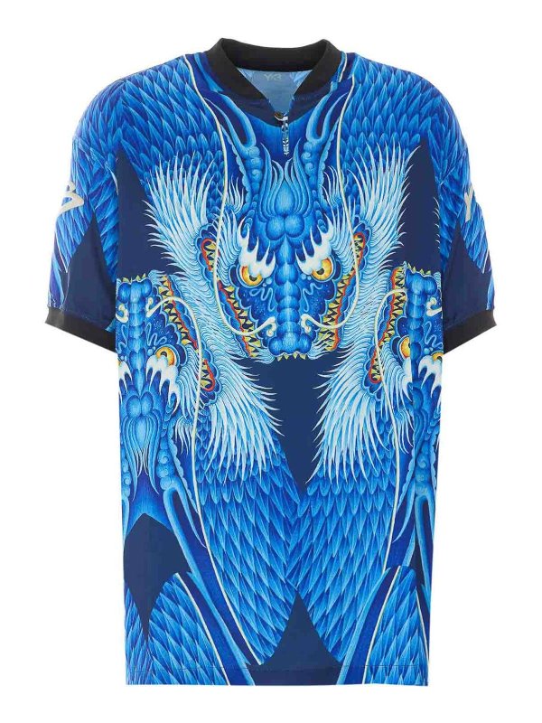 Y-3: T-shirts - T-Shirt - Blau
