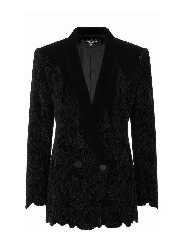 Balmain: casual jackets - Velvet Embroidered Jacket