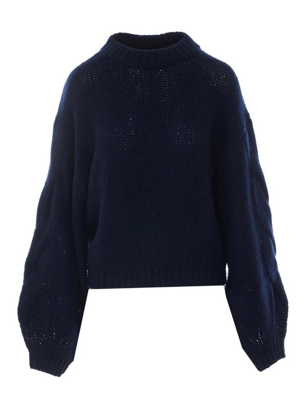 LISA YANG: Strickpullover mit Rundhalsausschnitt - Rundhalspullover - Blau