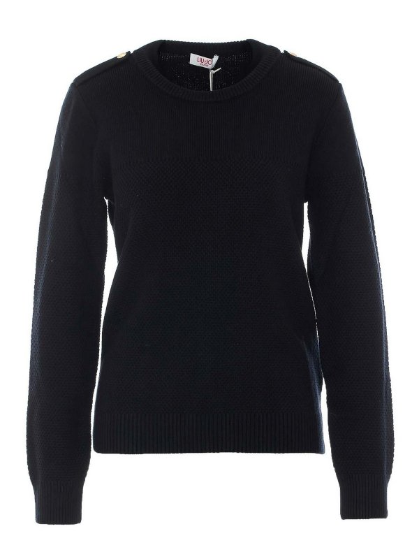 Liu Jo: Strickpullover mit Rundhalsausschnitt - Rundhalspullover - Schwarz