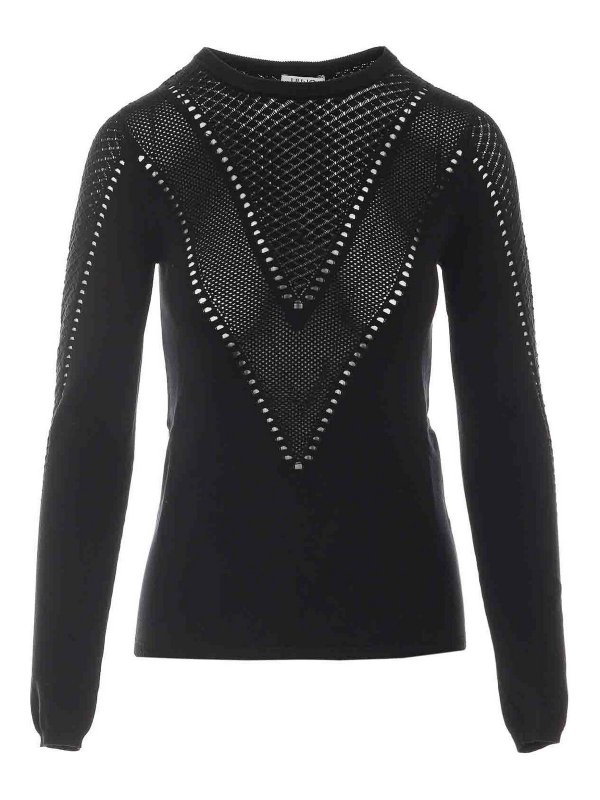 Liu Jo: Strickpullover mit Rundhalsausschnitt - Rundhalspullover - Schwarz