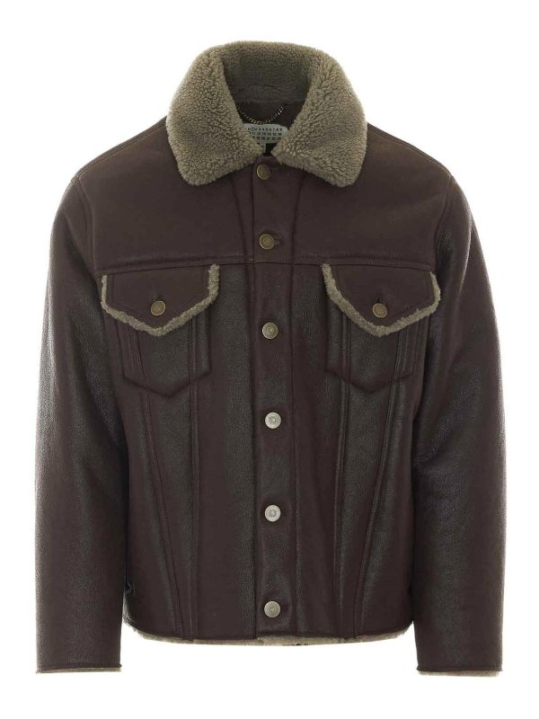 Maison Margiela: Turtlenecks & Polo necks - Brown Shearling Jacket