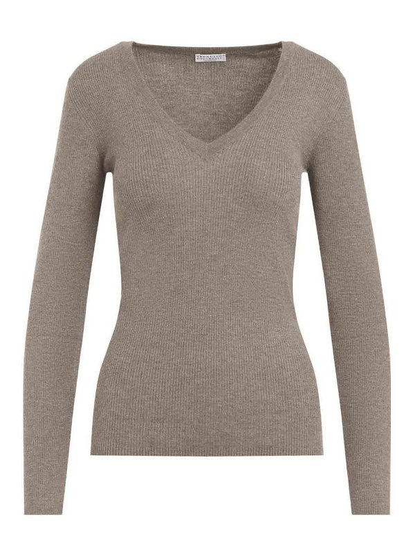 BRUNELLO CUCINELLI: Col en V - Pull À Col V - Marron