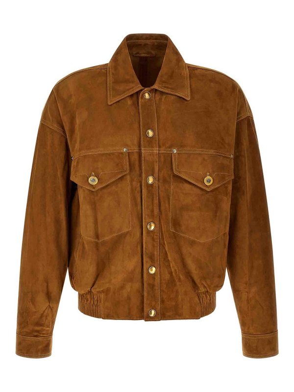 VERSACE: knee length coats - Suede Blouson