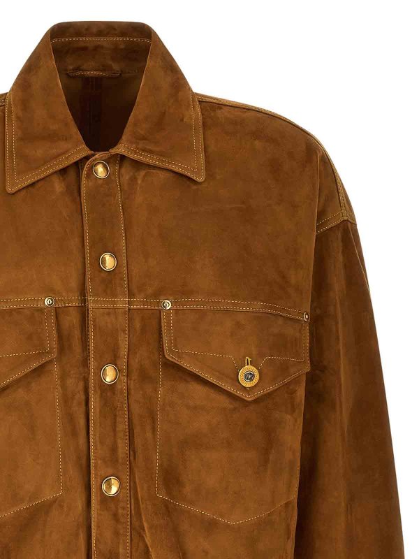 The Best Shops VERSACE: knee length coats - Suede Blouson