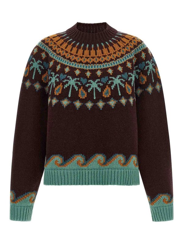 ALANUI: Strickpullover mit Rundhalsausschnitt - Rundhalspullover - Braun