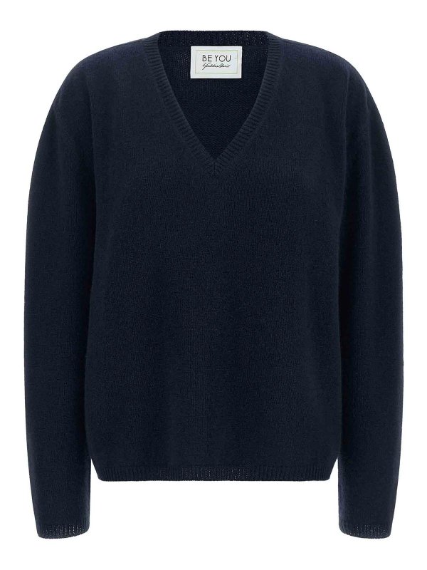 BE YOU: Strickpullover mit V-Ausschnitt - V-Pullover - Blau
