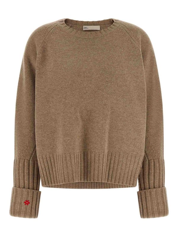 TORY BURCH: Strickpullover mit Rundhalsausschnitt - Rundhalspullover - Beige
