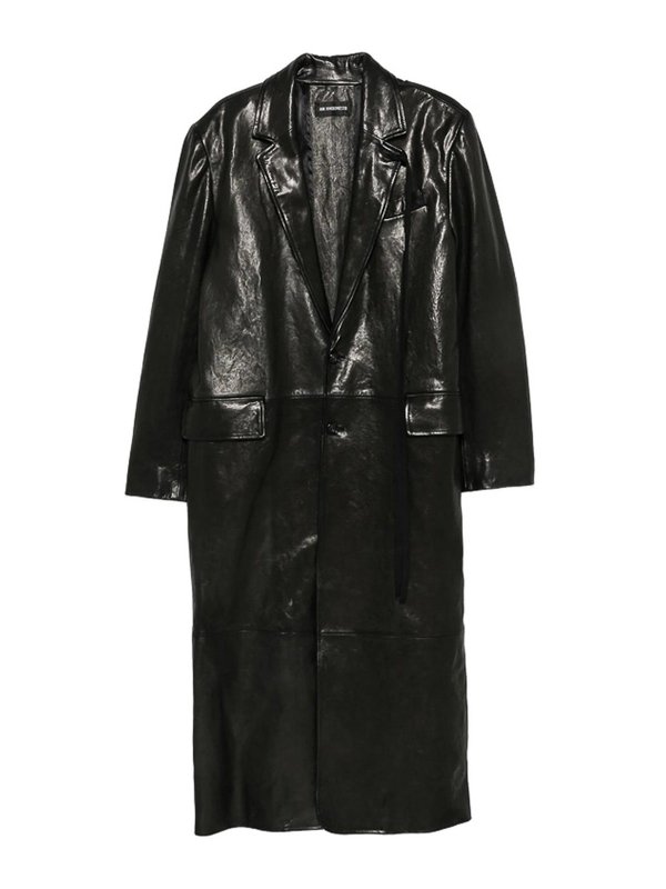 ANN DEMEULEMEESTER: レザーコート - レザーコート - 黒