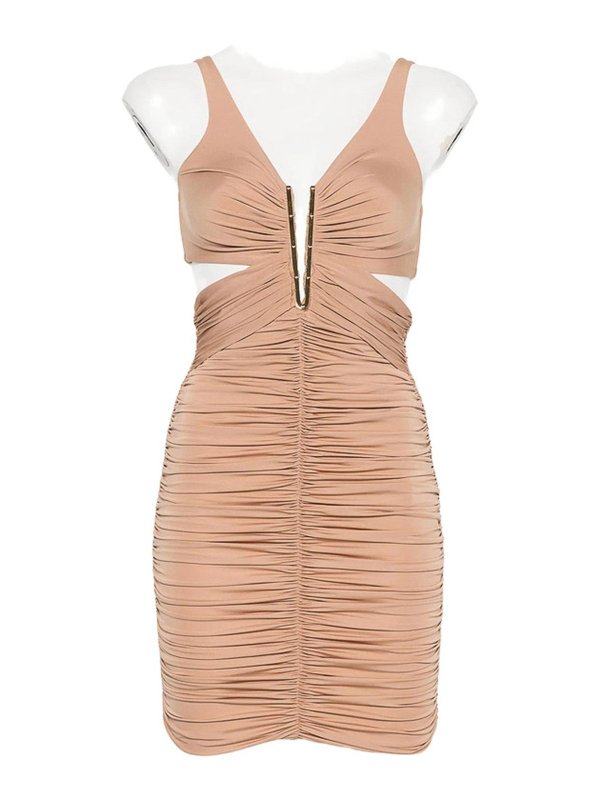 ELISABETTA FRANCHI: ニーレングスドレス - 膝丈ドレス - ヌードカラー