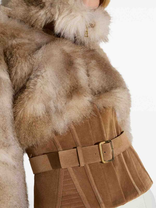 毛皮/ムートンコート - ブラウン shop online: ELISABETTA FRANCHI