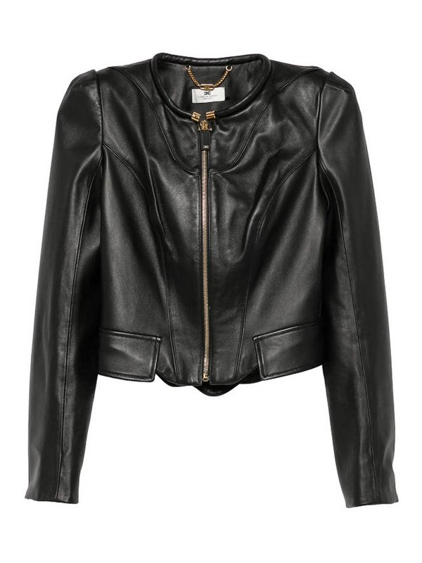 ELISABETTA FRANCHI: レザーコート - レザーコート - 黒