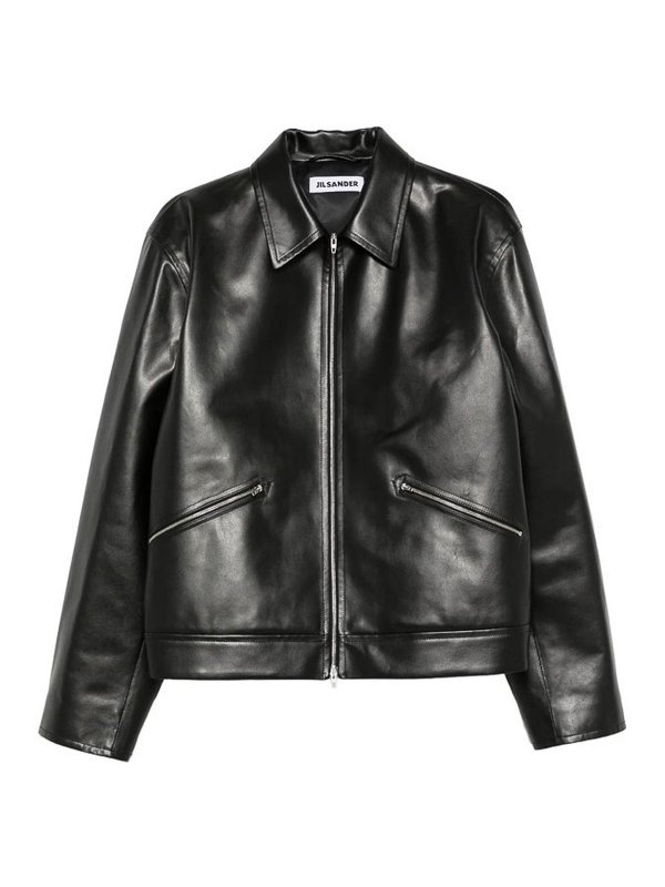 JIL SANDER: レザージャケット - レザージャケット - 黒