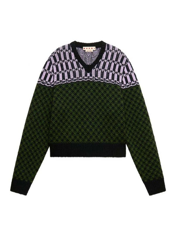 Marni: Col en V - Pull À Col V - Vert