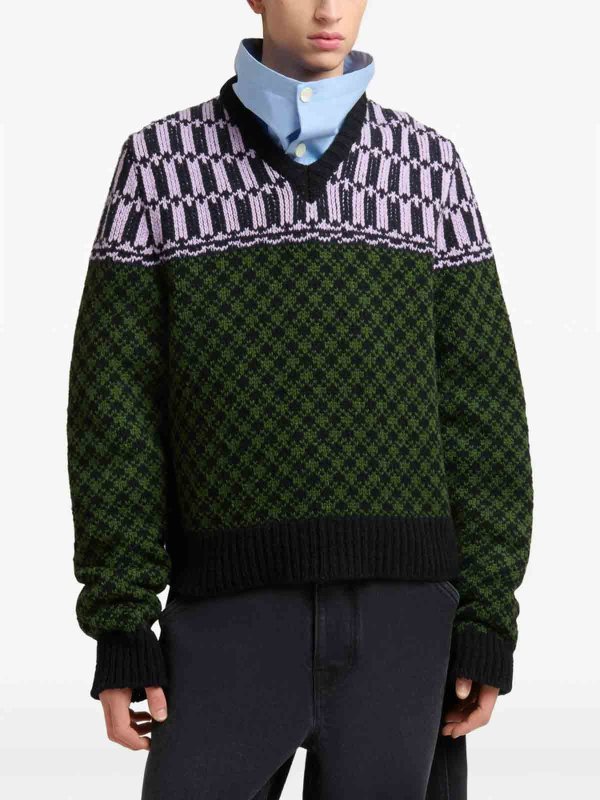 The Best Shops Marni: Col en V - Pull À Col V - Vert