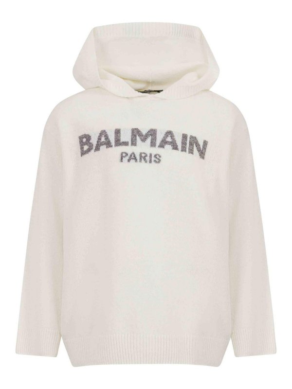 Balmain: Strickpullover mit Rundhalsausschnitt - Rundhalspullover - Creme