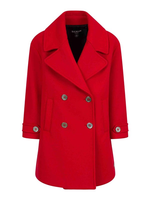 Balmain: Abrigos semilargos - Abrigo Midi - Rojo