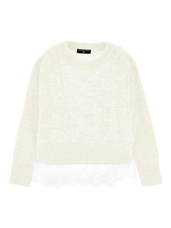 ERMANNO SCERVINO: maglia collo rotondo - Pull Con Pizzo