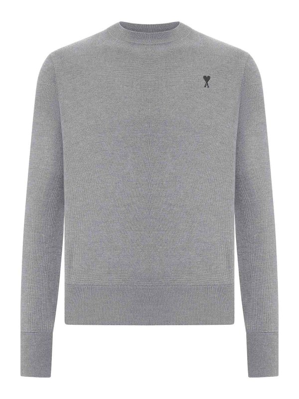 AMI PARIS: Strickpullover mit Rundhalsausschnitt - Rundhalspullover - Grau