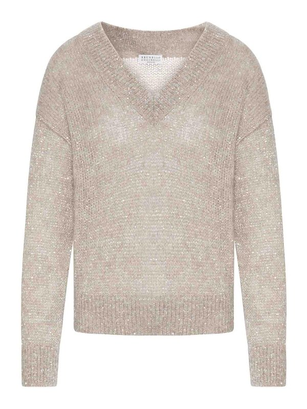 BRUNELLO CUCINELLI: Strickpullover mit Rundhalsausschnitt - Rundhalspullover - Braun