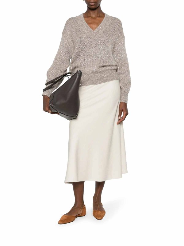 BRUNELLO CUCINELLI: Strickpullover mit Rundhalsausschnitt online - Rundhalspullover - Braun