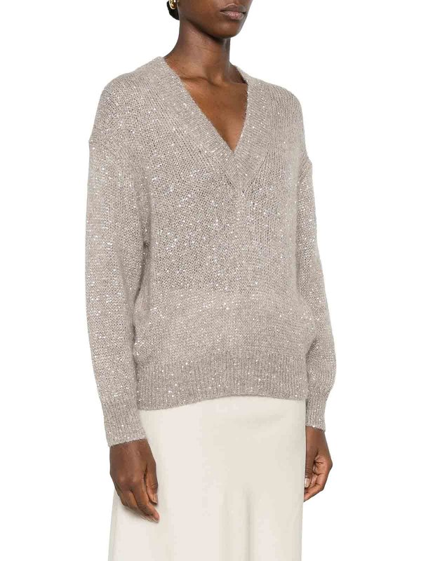 The Best Shops BRUNELLO CUCINELLI: Strickpullover mit Rundhalsausschnitt - Rundhalspullover - Braun