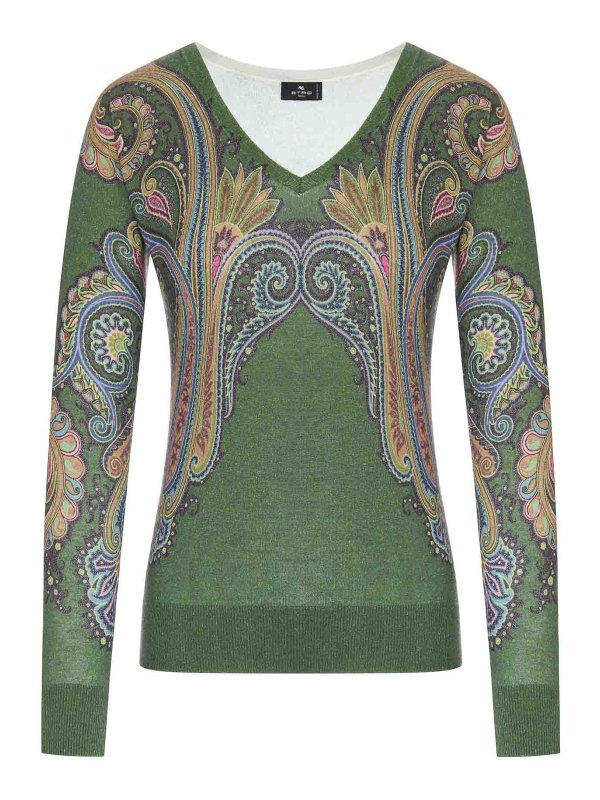 ETRO: Strickpullover mit Rundhalsausschnitt - Rundhalspullover - Grün