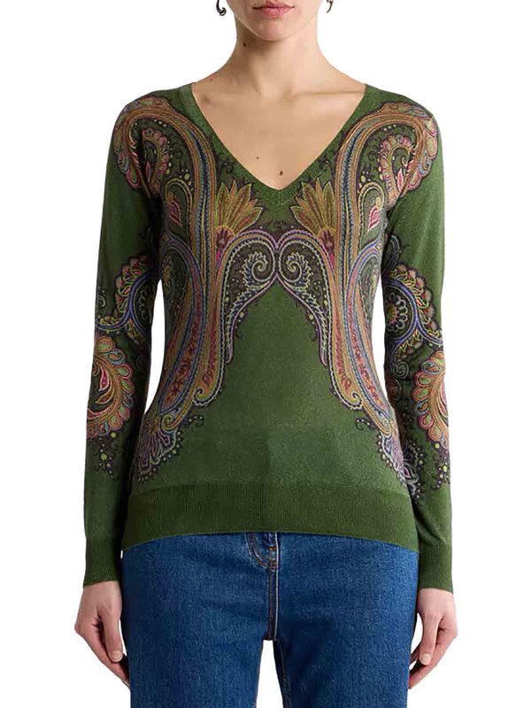 ETRO: Strickpullover mit Rundhalsausschnitt online - Rundhalspullover - Grün