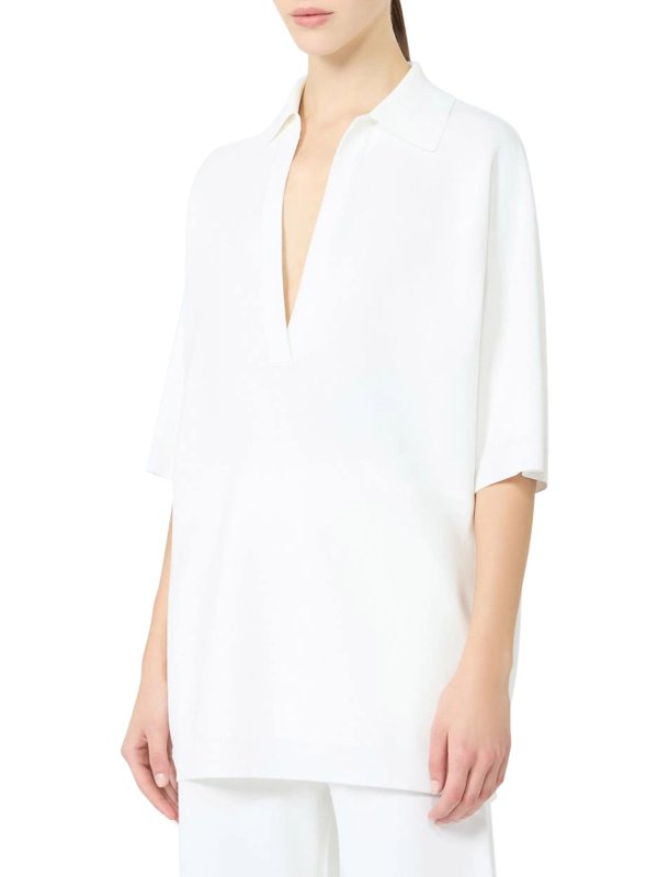 The Best Shops Max Mara: Strickpullover mit Rundhalsausschnitt - Rundhalspullover - Weiß