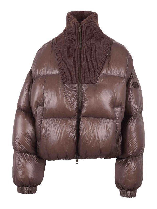 DIESEL: padded jackets - Ripstop Down Jacket with Knit Collar