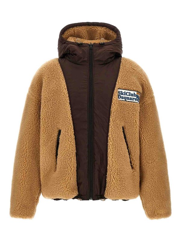 DSQUARED2: Fur & Shearling Coats - Teddy Reversible Jacket With Logo Patch