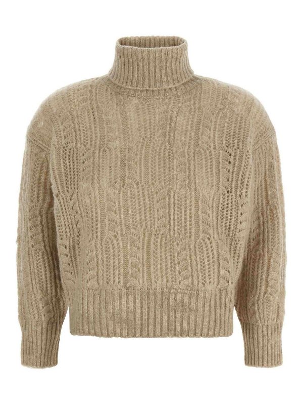 AGNONA: Strickpullover mit Rundhalsausschnitt - Rundhalspullover - Beige
