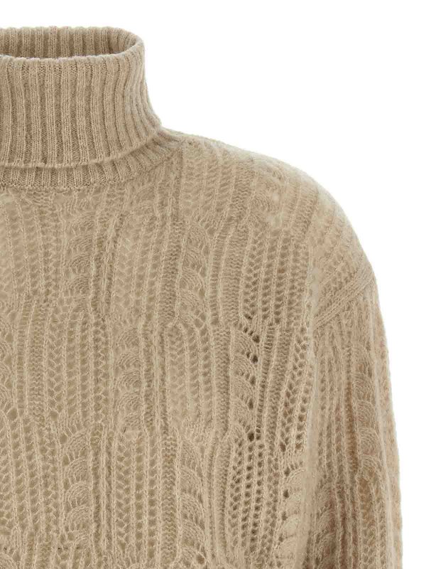 The Best Shops AGNONA: Strickpullover mit Rundhalsausschnitt - Rundhalspullover - Beige