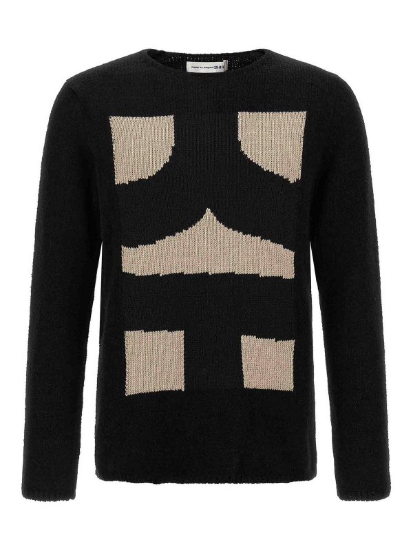 COMME DES GARCONS: Strickpullover mit Rundhalsausschnitt - Rundhalspullover - Schwarz