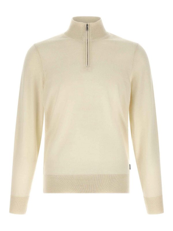 Hugo Boss: Strickpullover mit Rundhalsausschnitt - Rundhalspullover - Beige