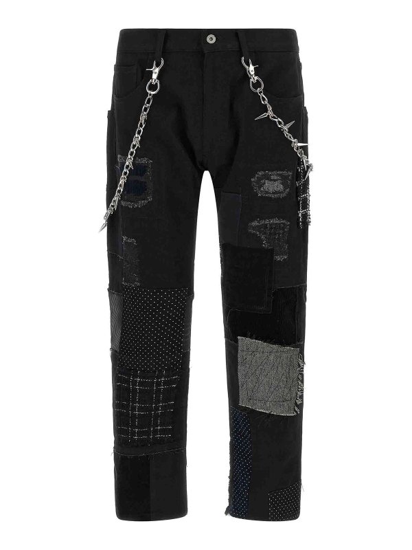 JUNYA WATANABE: straight leg jeans online - Patchwork Jeans With Kilt