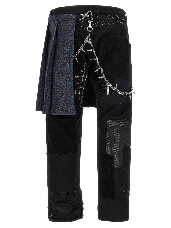 The Best Shops JUNYA WATANABE: straight leg jeans - Patchwork Jeans With Kilt
