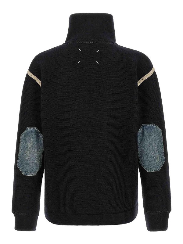 Maison Margiela: crew necks online - Denim Patch Sweater
