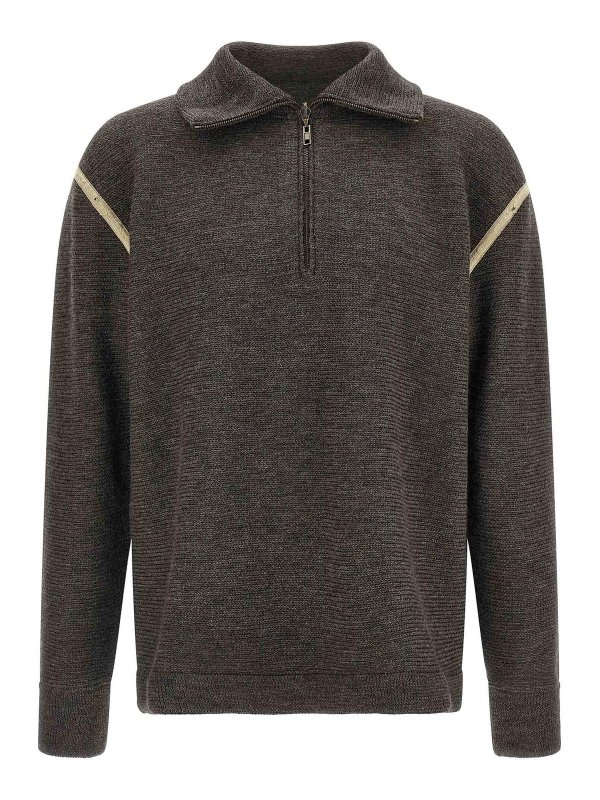 Maison Margiela: Strickpullover mit Rundhalsausschnitt - Rundhalspullover - Grau