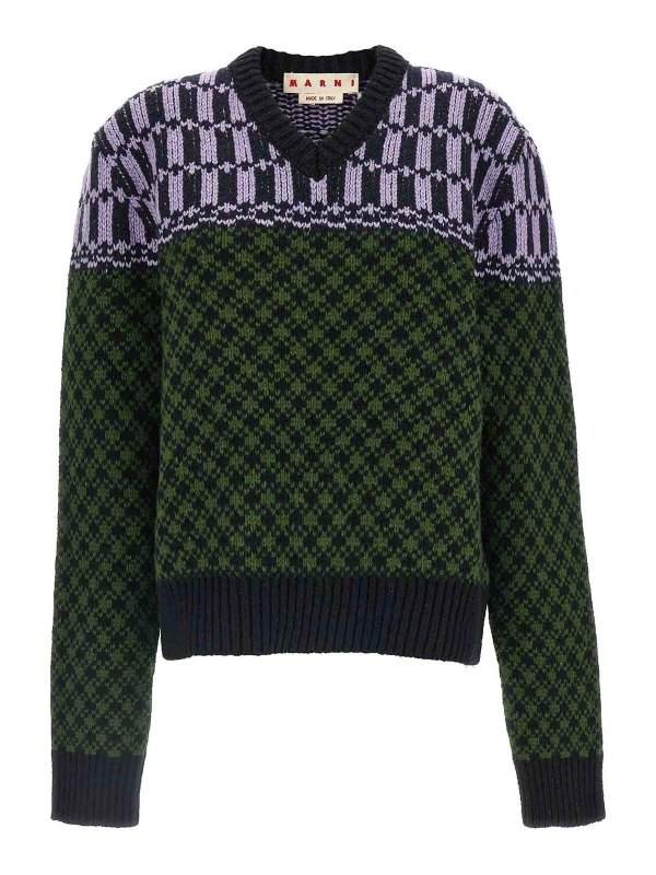 Marni: Suéteres con cuello pico - Suéter Cuello Redondo - Multicolor