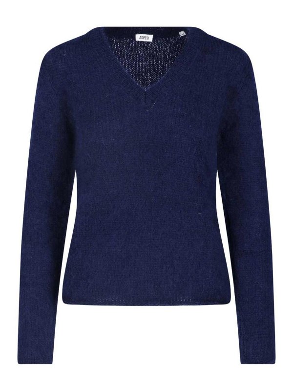 ASPESI: Strickpullover mit Rundhalsausschnitt - Rundhalspullover - Blau