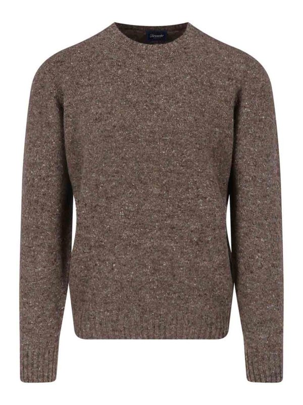 DRUMOHR: Strickpullover mit Rundhalsausschnitt - Rundhalspullover - Braun
